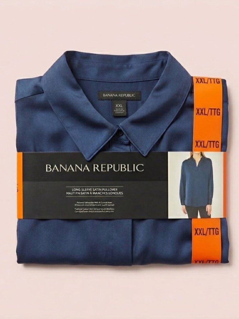 NWT Banana Republic Satin Long Sleeve Pullover Navy Blue